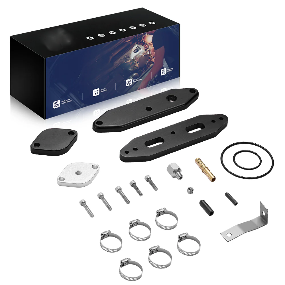 2020FlowthroughplateBlack.png EGR Delete Kit For 2011-2023 Ford 6.7L Powerstroke Diesel F250 F350 F450 F550 - Image 1